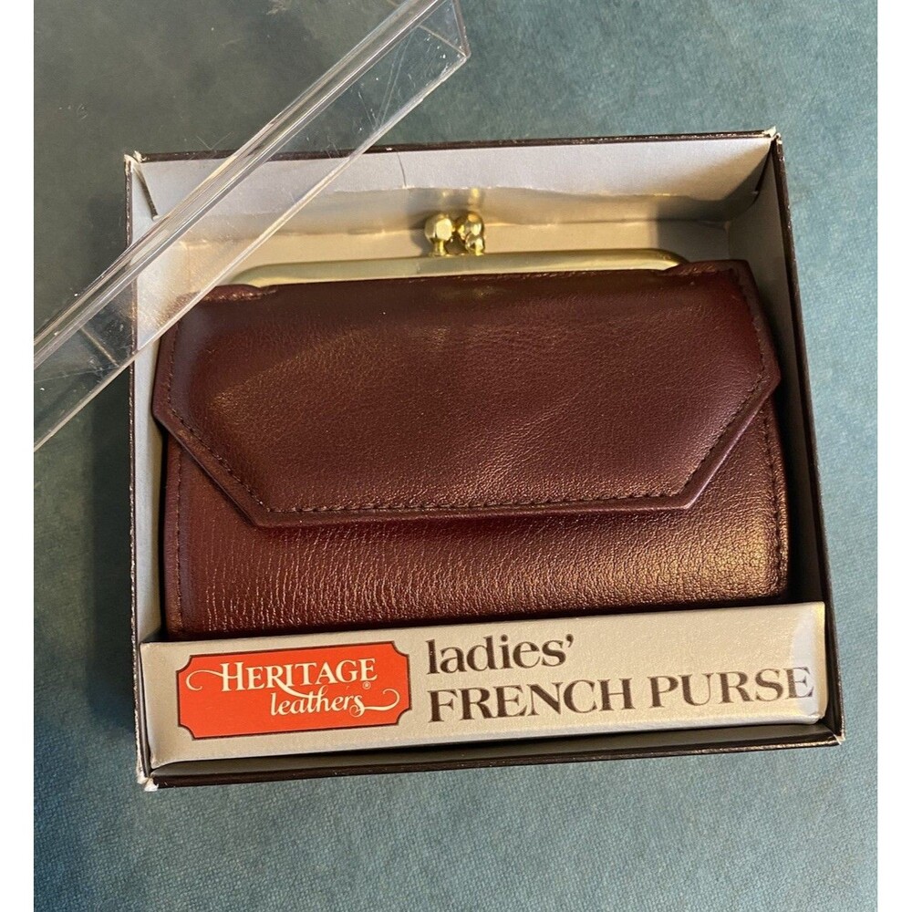 Vintage HERITAGE LEATHER French Purse Brown Leather Wallet-New in Box